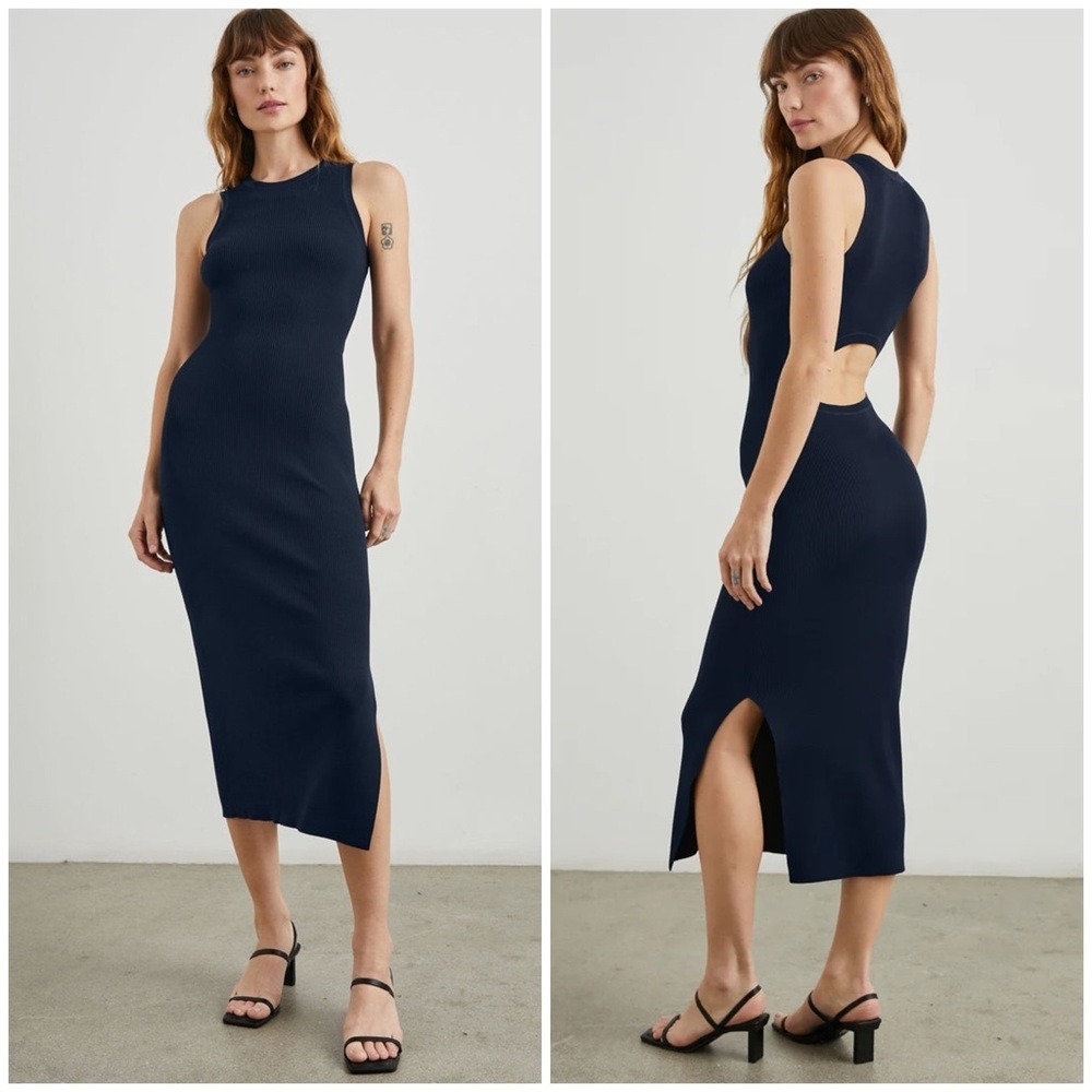 NWT Rails Syd Ribbed Sleeveless Crewneck Midi Dress Black $228 Small
